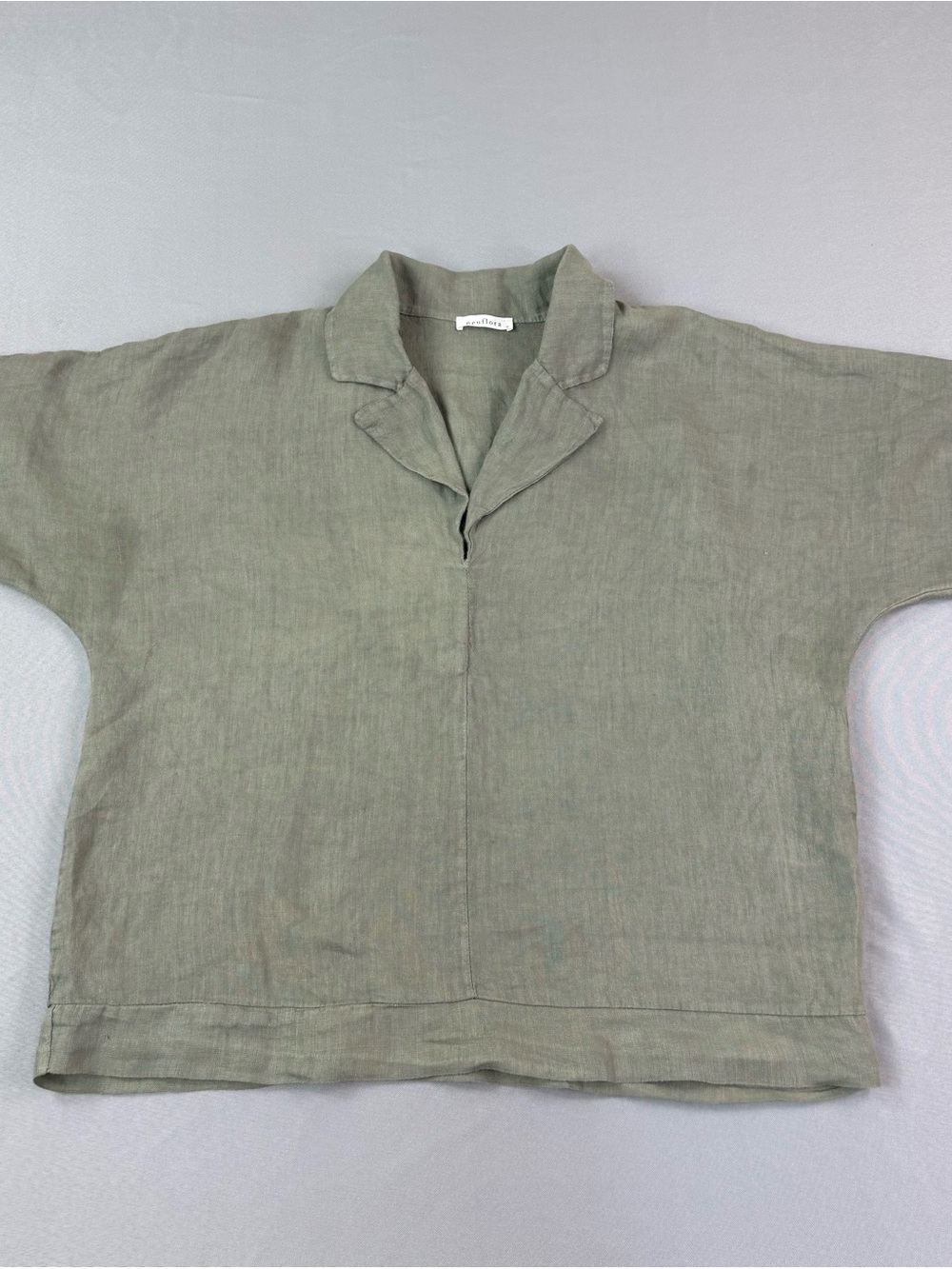 Relaxed Linen Short-Sleeve Top in Muted Green- 100% linen